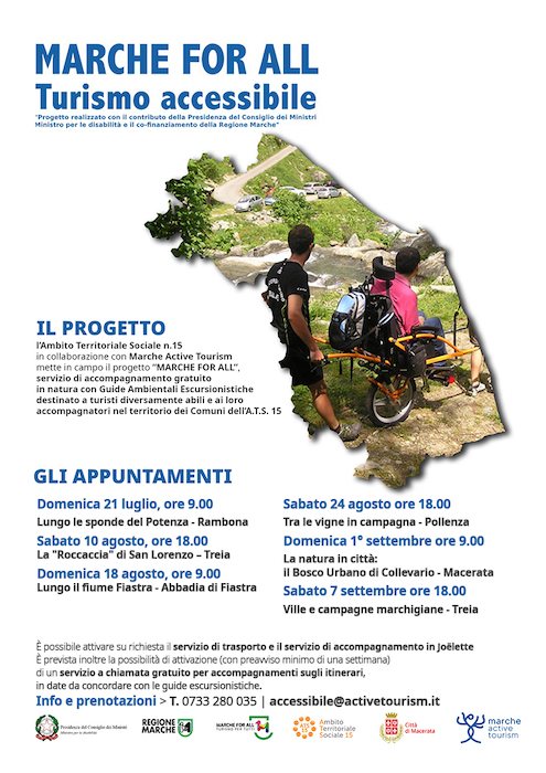 locandina con gli appuntamenti di Marche for all -turismo accessibile e inclusivo