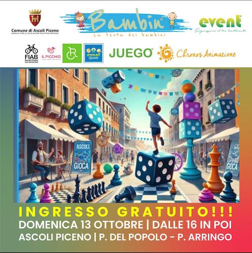 Locandina di Bambin il Festival dei Bambini ad Ascoli con giochi e tanto divertimento